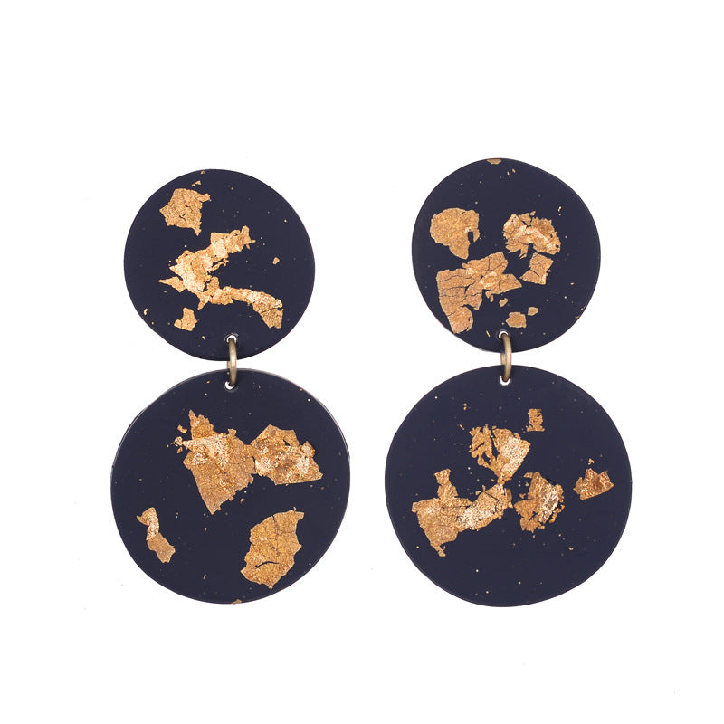 Geometric Simple Gold Leaf Handmade Soft Pottery Earrings Niche