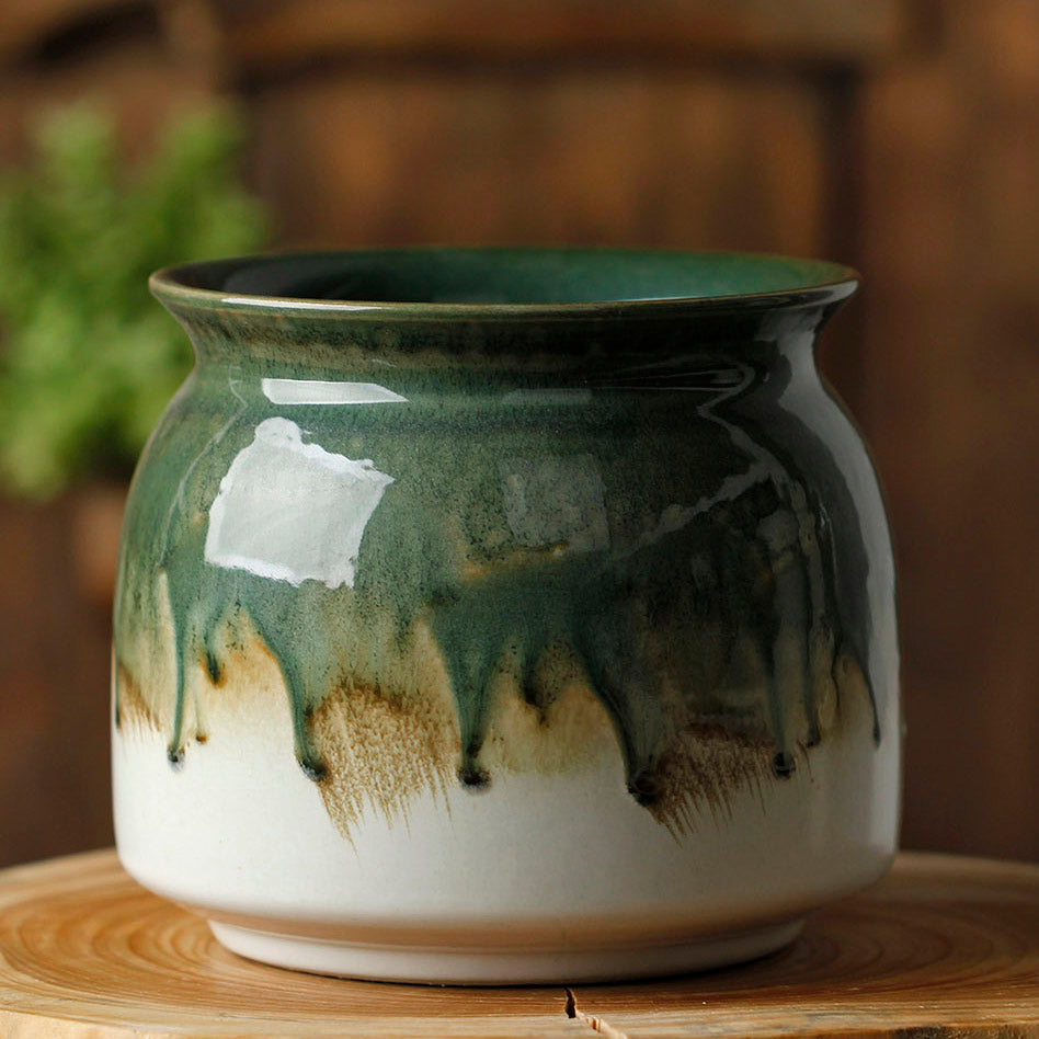Handmade Full Glazed Pottery Pot Flower
