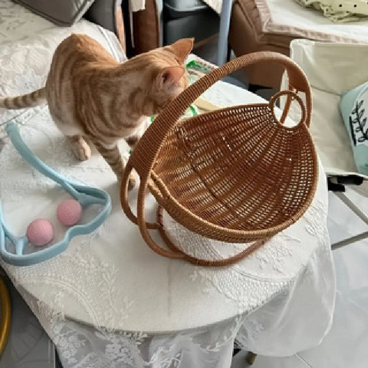 Woven Wicker Look Baby Cradle Handcrafted Cat Bed Cat Swing For Kittens