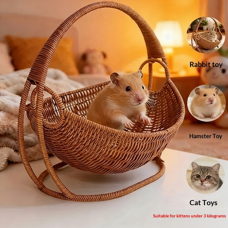 Woven Wicker Look Baby Cradle Handcrafted Cat Bed Cat Swing For Kittens