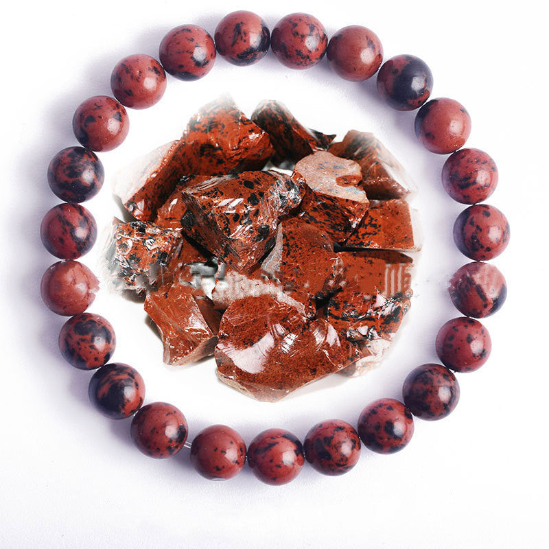 Hand Polished 8mm Natural Round Stone Beads Unisex Vintage Bracelet