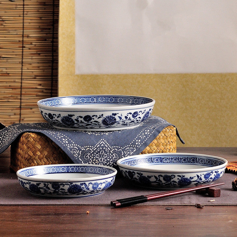 Blue And White Porcelain Salad Bowl Coarse Pottery Tableware