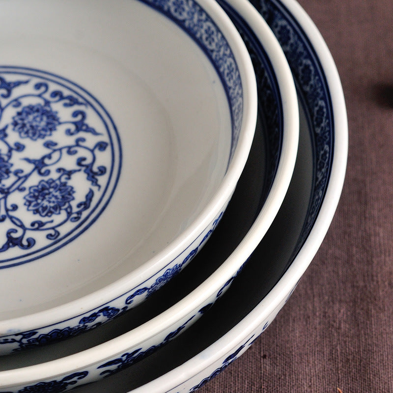 Blue And White Porcelain Salad Bowl Coarse Pottery Tableware