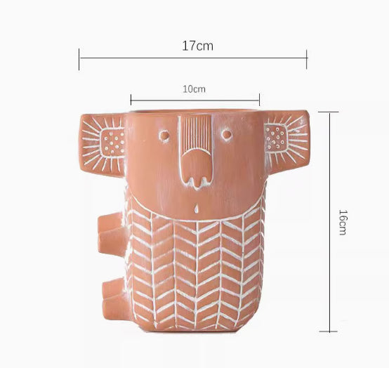 Creative Cartoon Animal Shape Retro Breathable Red Pottery Flowerpot