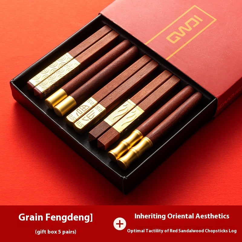 Red Sandalwood Divided Meal Chopsticks Sets