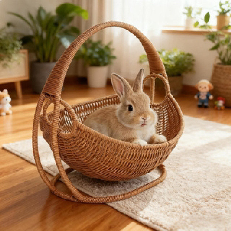 Woven Wicker Look Baby Cradle Handcrafted Cat Bed Cat Swing For Kittens