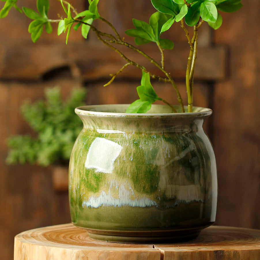 Handmade Full Glazed Pottery Pot Flower