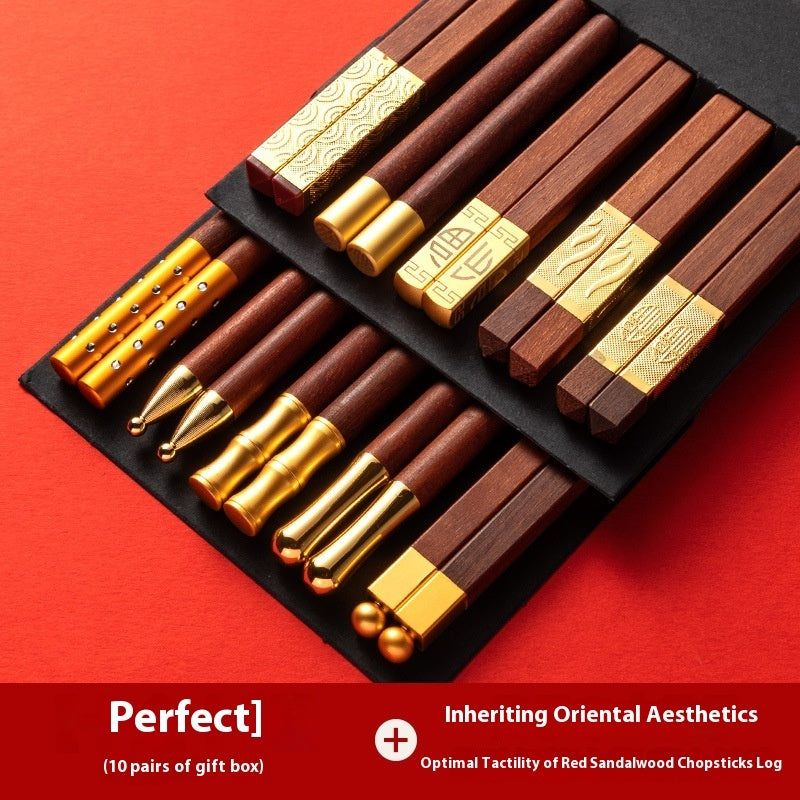 Red Sandalwood Divided Meal Chopsticks Sets