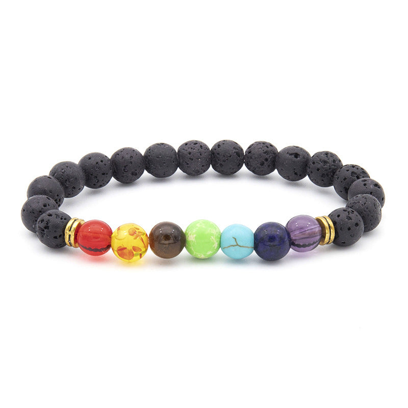 Hand Beaded Men's Natural Volcanic Stone Colorful Bracelet