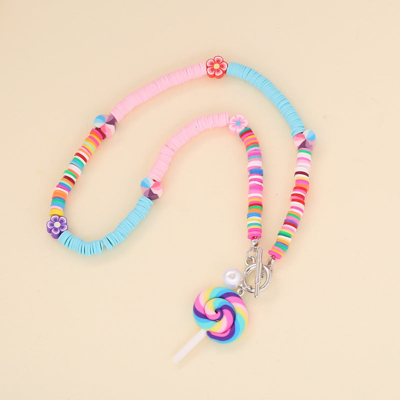 Sime Style Soft Pottery Lollipop Necklace Women