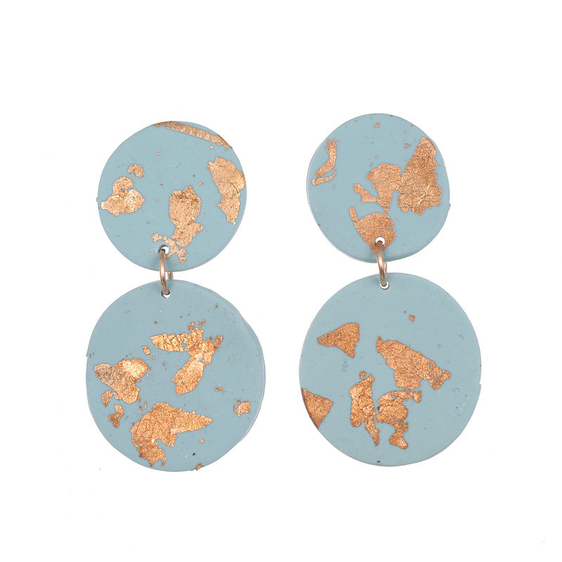 Geometric Simple Gold Leaf Handmade Soft Pottery Earrings Niche
