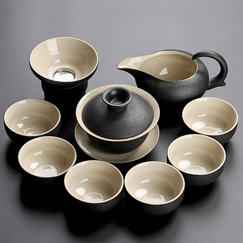 Black pottery tea cup set