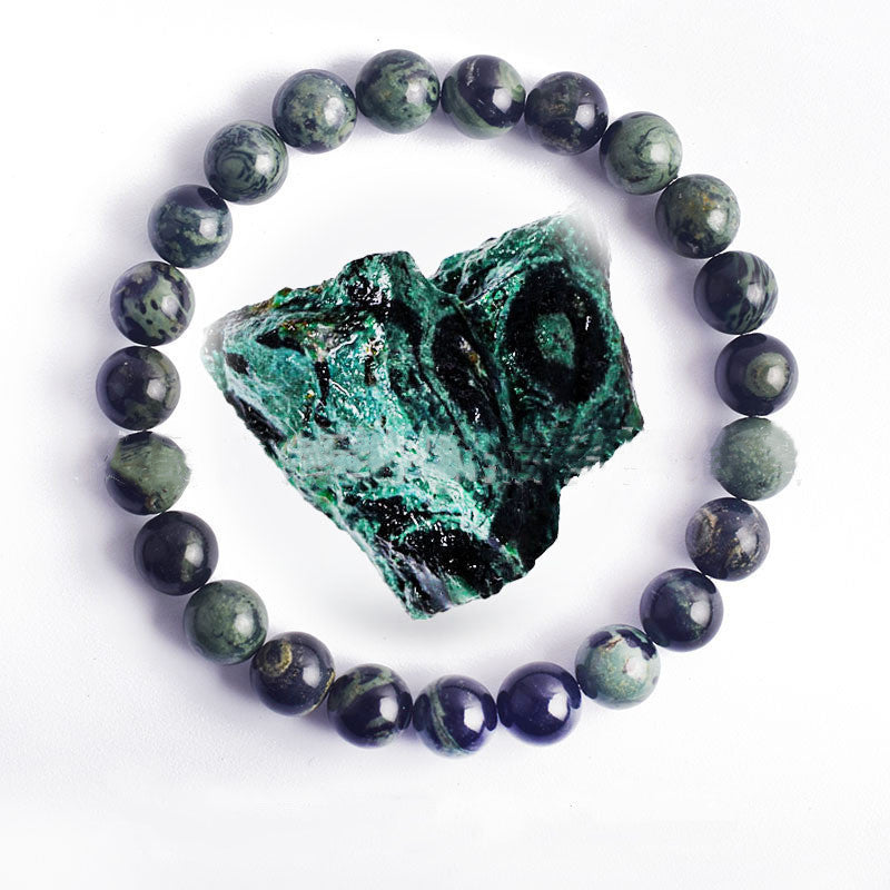 Hand Polished 8mm Natural Round Stone Beads Unisex Vintage Bracelet