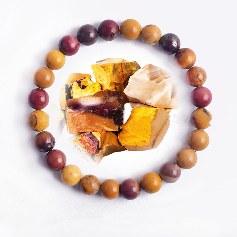 Hand Polished 8mm Natural Round Stone Beads Unisex Vintage Bracelet