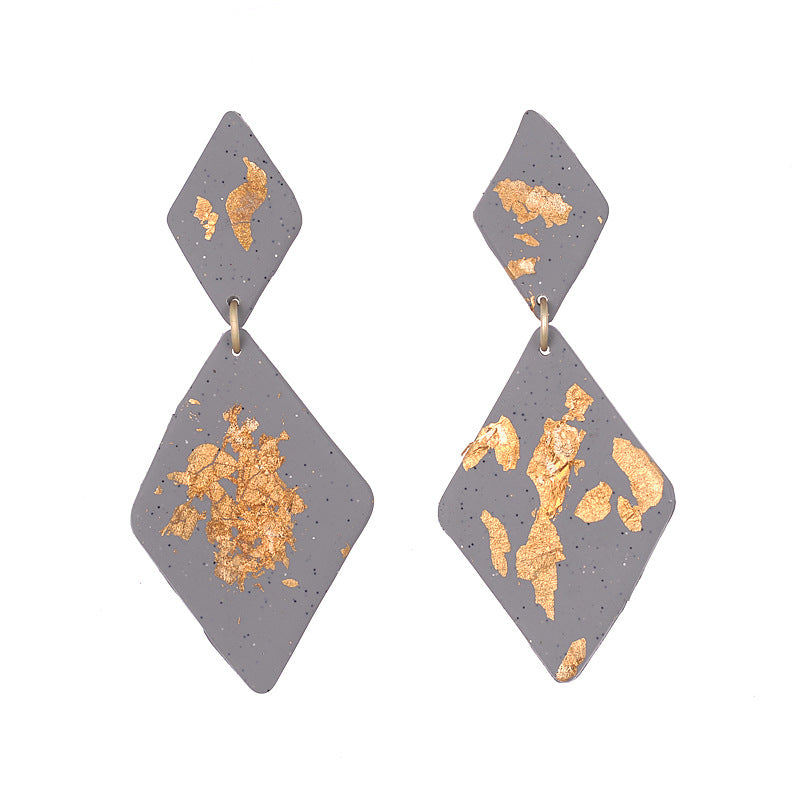 Geometric Simple Gold Leaf Handmade Soft Pottery Earrings Niche