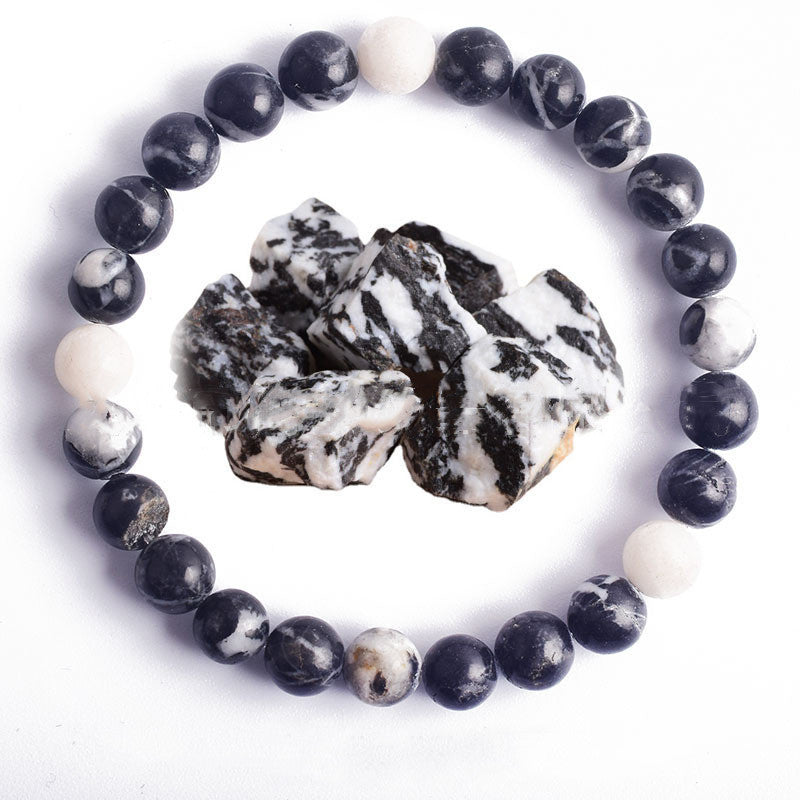 Hand Polished 8mm Natural Round Stone Beads Unisex Vintage Bracelet