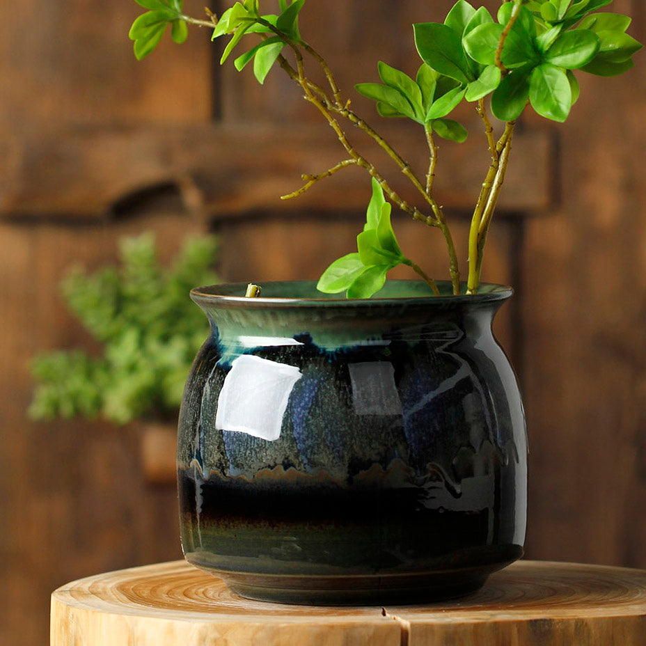 Handmade Full Glazed Pottery Pot Flower