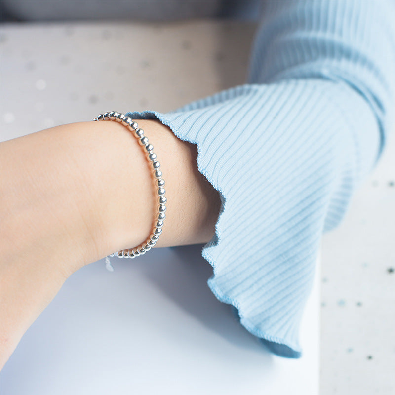 S925 Silver Bracelet Retro Simple Silver Ball Round Bead Bracelet Sweet Hand Jewelry