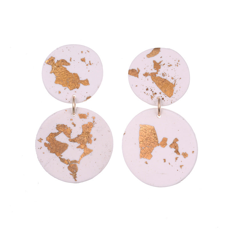 Geometric Simple Gold Leaf Handmade Soft Pottery Earrings Niche