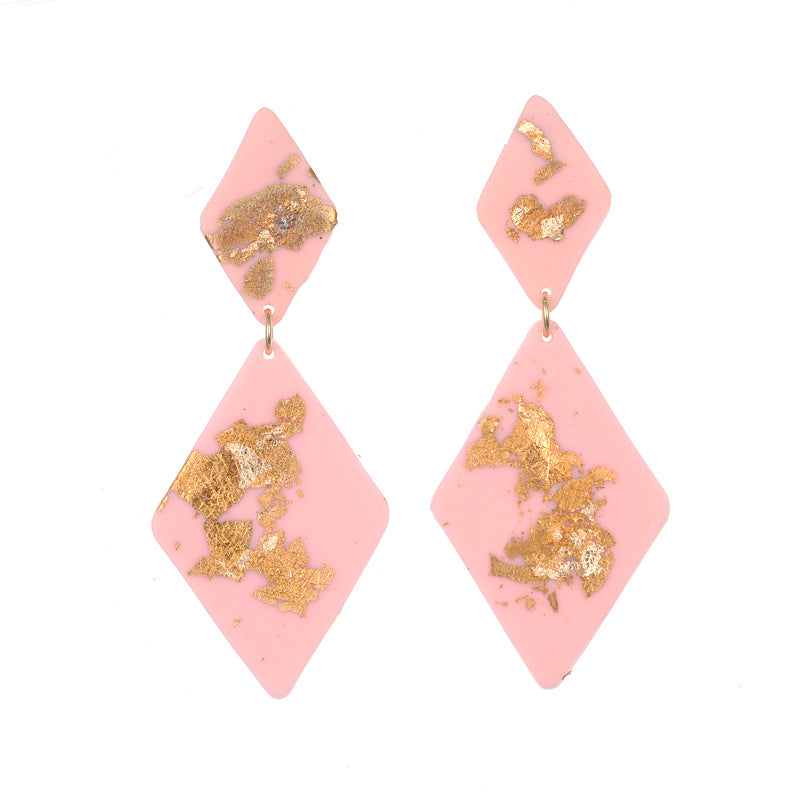 Geometric Simple Gold Leaf Handmade Soft Pottery Earrings Niche