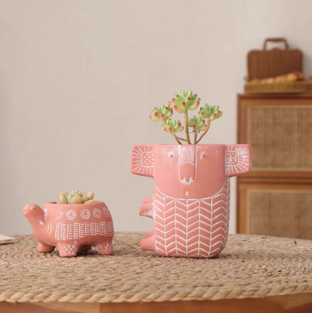Creative Cartoon Animal Shape Retro Breathable Red Pottery Flowerpot