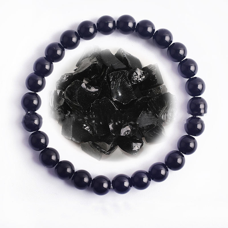 Hand Polished 8mm Natural Round Stone Beads Unisex Vintage Bracelet